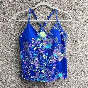 Nike Tankini Top Women’s Large Blue & Purple Floral Print Tankini Swimsuit